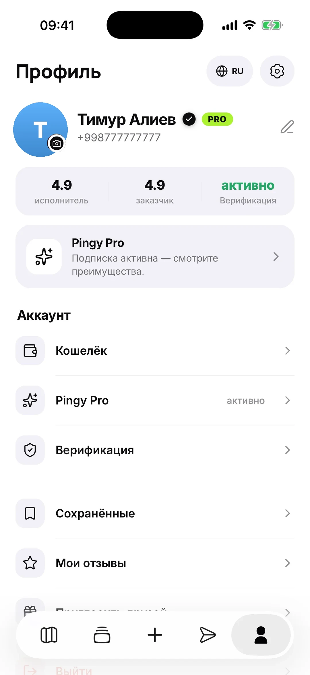 Профиль исполнителя в Pingy